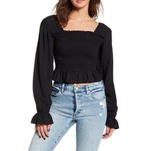 BP Smocked Peplum Peasant Crop Top Size Medium